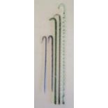 5 glass canes - clear glass shepherd's crook containing black, red, white and blue spiralling -