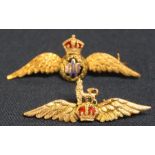 Two 9ct gold RAF bar brooches with enamel decoration 5.85g