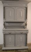 Large carved Victorian sideboard in walnut (painted), Ht233 x W135 x D62cm