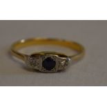 Tested as 18ct gold diamond & sapphire ring size Q 2.7g