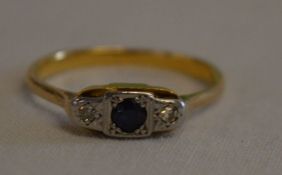 Tested as 18ct gold diamond & sapphire ring size Q 2.7g