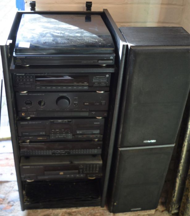 Kenwood stereo stack HiFi system including turn table, cassette player, CD player, amplifier & a