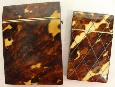 19th century tortoiseshell mounted card case with hinged lid (slight damage) and a smaller