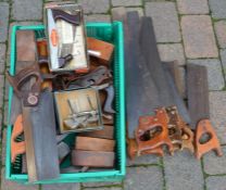 Quantity of vintage hand saws and other various tools