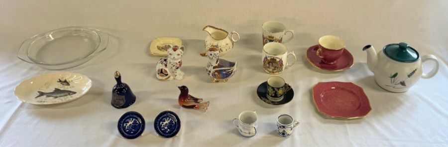 Selection of ceramics including cups and saucers, tea pot, display plates etc.