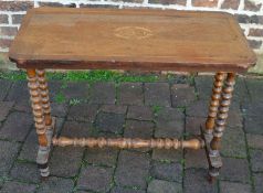 Victorian side table with inlaid top, bobbin turned legs & stretcher