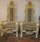 Pair of large carved throne type chairs Ht 177cm W 90cm