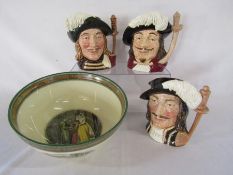 Large Adam 'Cries of London' bowl and Royal Doulton character jugs Three Musketeers - Athos -