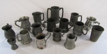 Collection of pewter and silver plate tankards and jugs etc