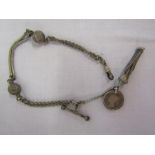 Victorian white metal watch chain with 5 silver coins