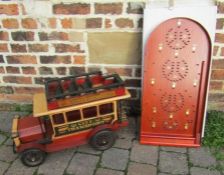 Large vintage effect wooden bus and vintage style Bagatelle board game with 10 balls