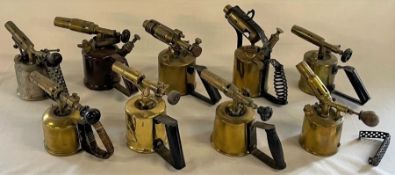 9 blow lamps including makers such as Radius and M.L Paris and one with broken handle