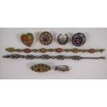 Collection of vintage micro mosaic brooches and bracelets