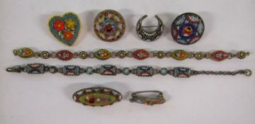 Collection of vintage micro mosaic brooches and bracelets