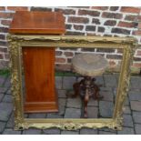 Wooden plinth/plant stand, gilt picture frame and a Victorian wooden piano stool with damage