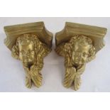 2 gilded angel corbel wall brackets - plaster - approx. 17cm tall