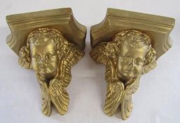 2 gilded angel corbel wall brackets - plaster - approx. 17cm tall