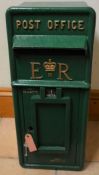 Queen Elizabeth II cast iron post box painted green with lock & key Ht 61cm W 26cm D 36cm