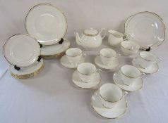Duchess Ascot tea set, cake plate and 6 dinner plates white with gold rim