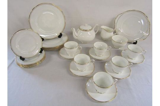 Duchess Ascot tea set, cake plate and 6 dinner plates white with gold rim - Image 1 of 4