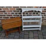 Small oak drop leaf table & a painted plate rack