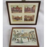 Colin Carr print The old marketplace, Grimsby and 4 John Landrey photographs of prints of The Bull