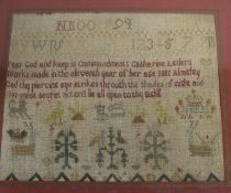 Framed sampler dated 1801 by Catherine Littler, born Trent Vale, Stoke on Trent 1790 27.5cm x