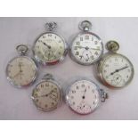 6 white metal pocket watches including - Ingersoll Regent and Crown, Elgin, Waltham, Lancyl