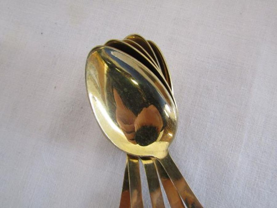 5 Soviet silver gilded spoons with black and white enamelling and 5 Denmark sterling silver spoons - Image 8 of 9