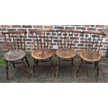 4 spindle back chairs labelled Dinco