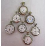 7 silver fob watches including an Elgin 15 jewels sterling