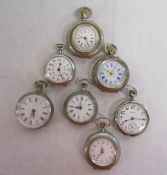 7 silver fob watches including an Elgin 15 jewels sterling