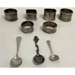6 silver napkin rings and 3 silver spoons, 5.58ozt