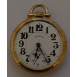 Illinois Watch Co. gold filled (plated) pocket watch with screw front & back with time adjustment