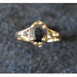 Single stone sapphire ring tested as 14ct stone size 7mmby 5.6mm by 2.9mm 3.4g ring size O