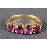 9ct gold four stone amethyst ring size O/P 2.9g