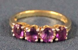 9ct gold four stone amethyst ring size O/P 2.9g