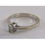18ct white gold ring set with emerald cut diamond solitaire 0.35ct - ring size L - total weight 3.