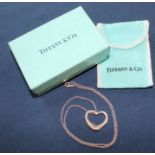 Tiffany & Co silver necklace with Elsa Peretti open heart pendant, 20cm drop - with original box and