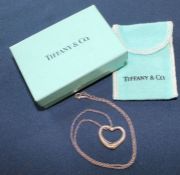 Tiffany & Co silver necklace with Elsa Peretti open heart pendant, 20cm drop - with original box and