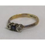 9ct gold and platinum sapphire and diamond 3 stone ring - ring size N - total weight 1.8g
