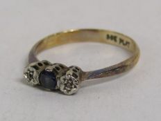 9ct gold and platinum sapphire and diamond 3 stone ring - ring size N - total weight 1.8g