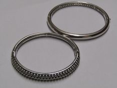 2 Ti Sento silver bangles  - 3 row Bobble hinged bangle and Smooth bracelet with hidden hearts -