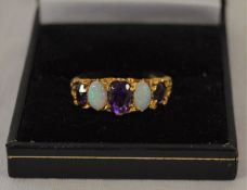 9ct gold opal & amethyst ring size P/Q 3.3g