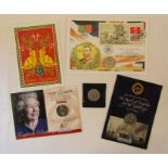 Collection of coins including Christmas 50p, 80th birthday coin, Battle of Trafalgar 200th