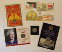 Collection of coins including Christmas 50p, 80th birthday coin, Battle of Trafalgar 200th
