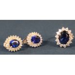 Sapphire & diamond effect "Lady Diana" silver cluster ring & matching earrings
