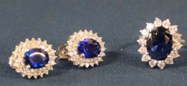 Sapphire & diamond effect "Lady Diana" silver cluster ring & matching earrings