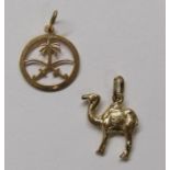14kt Arab pendant 0.9g and 18ct (750) camel pendant 1.3g