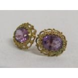 Tested as 9ct gold amethyst earrings - total weight 2.0g